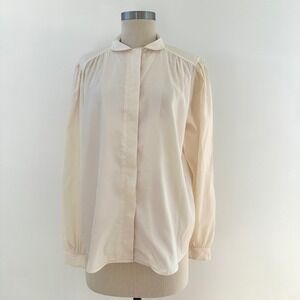 Classic Directions Vintage Cream Long Sleeve Collared Button Up Blouse Size 14‎